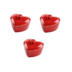 Mini cocottes rouge en c�ramique avec couvercle ramequins en forme de c?ur ? 10 x 75 cm ? lot de 3 hobby ...