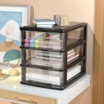 Mini commode tour de rangement plastique 3 petits tiroirs noir 17x24x30cm