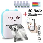 Mini imprimante thermique bluetooth portable 10 rouleaux papier adhsif compatible android / ios bleu ...