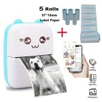 Mini imprimante thermique bluetooth portable 5 rouleaux tiquettes compatible android / ios bleu