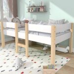 Mini lit mezzanine 90x190 cm lit mi - hauteur lit enfant avec protection antichute lit en bois massif ...