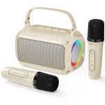 Mini machine de karaok avec 2 micros sans fil bluetooth 5. 3 haut - parleur led fte anniversaire (beige) ...