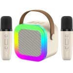 Mini portable microphone karaoke bluetooth sans fil avec 2 micro avec magique voix change et led lumire ...
