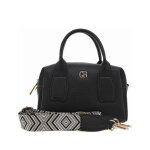 Mini sac bowling port main noir uni grain avec une bandoulire large