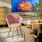 Mipan fauteuil coquillage salon dossier en forme de p�talechaise velours pieds 42x40x80cm rose