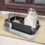 Mipan. litiere acier inoxydable - 60x40x30cm - bac litiere pour chat semi - ferm avec rebord amovible ...