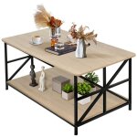 Mipan. rectangulaire table basse - 100x52x47cm - rangement � 2 niveaux - bois naturel - table basse de ...