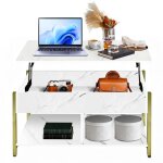 Mipan. table basse blanche plateau relevable - 90x62x48cm - rectangulaire table basse - table basse (or ...