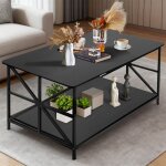 Mipan. table basse bois( noir ) - 100x52x47cm - tables basses de salon - avce rangement � 2 niveaux - ...