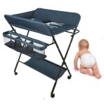 Mipan. table � langer pliable et portable - avec roulettes et panier - hauteur r�glable - cadre m�tallique ...