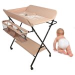Mipan. table � langer pliable et portable - avec roulettes et panier - hauteur r�glable - cadre m�tallique ...