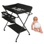 Mipan. table � langer pliable et portable - avec roulettes et panier - hauteur r�glable - cadre m�tallique ...