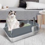 Mipan. xxl bac � liti�re en acier inoxydable - �tanche et anti - renversement liti�re pour chats semi ...