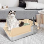 Mipan. xxl bac � liti�re en acier inoxydable - �tanche et anti - renversement liti�re pour chats semi ...