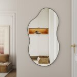 Miroir design asym�trique noir aux courbes contemporaines - salon / chambre - 110x56 cm