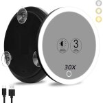 Miroir grossissant 30x avec lumi�re grand miroir 10cm 3 couleurs avec �clairage tamis� 30x avec 3 ventouses ...