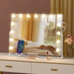 Miroir de maquillage avec lumières, contrôle tactile, 15 ampoules led, ports de charge, miroir grossissant ... Miroir de maquillage avec lumières, contrôle tactile, 15 ampoules led, ports de charge, miroir grossissant ...