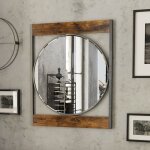 Miroir mural 63x76cm d�cor miroir avec cadre en bois et m�tal pour salon chambre salle de bain