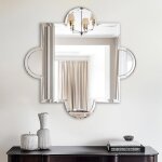 Miroir mural argent� sans cadre � bord biseaut� pour salle de bain salon coiffeuse chambre 70x70cm