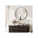 Miroir mural rond 60cm - koonmi - aluminium noir - verre poli - installation facile - design moderne