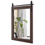 Miroir mural rustique 76 x 56 cm costway cadre en bois massif miroir d�coratif rectangulaire pour couloir ...
