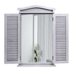 Miroir mural avec volets en bois gris ? 71�46�5?cm ? style vintage pour salle de bain entree ou salon ...