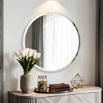 Miroir murale d�coratif - miroir rond suspendu pour salon chambre salle de bain - 70x70cm