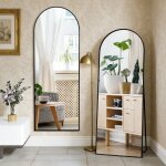 Miroir pleine longueur arc - 164 x 54 cm - miroir bomb� avec cadre en m�tal noir - grand miroir mural ...