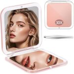 Miroir de poche grossissant 1x / 30x sans tain interrupteur magn�tique pliable portable pour voyage (or ...