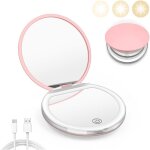 Miroir portable rose avec lumi�re miroir de poche led grossissant 1x / 2x rechargeable par usb facile ...