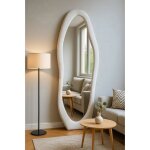 Miroir plein pied organique 160x50 cm ? cadre bois flanelle cr�me ? sur pied ou mural ? style scandinave ...