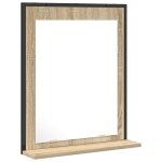 Miroir de salle de bain avec �tag�re - vidaxl - noir - 50x12x60 cm - verre et bois ing�nierie - rectangulaire ...