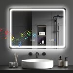 Miroir salle de bain homcom - bluetooth - �clairage led - horloge antibu�e m�moire - verre tremp� - 50 ...