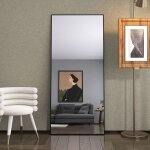 180 x 80 cm miroir sur pied rectangulaire en verre tremp� avec un cadre en aluminium noir peut �tre fix� ...