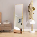 Miroir sur pied 140 x 40 cm alliage daluminium avec cadre - dor� miroirs muraux miroir autoportant miroir ...