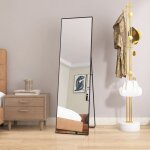 Miroir sur pied 140 x 40 cm alliage daluminium avec cadre - noir miroirs muraux miroir autoportant miroir ...
