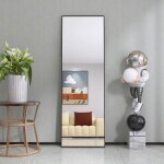 Miroir sur pied 162x53cm noir mat - grand miroir mural autoportant avec cadre en aluminium pour salon ...