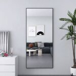 Miroir sur pied - cadre en métal - 180 x 80 cm - rectangle - pour salon ou dressing - noir Miroir sur pied - cadre en métal - 180 x 80 cm - rectangle - pour salon ou dressing - noir