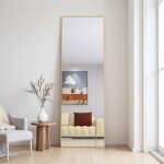 Miroir sur pied rectangle cadre en alliage daluminium chambre et salon 162x53 cm dor�