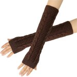 Mitaines longues tricotes femme - 1 pice sans doigts chaudes - marron - convient pour hiver