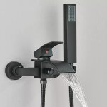 Mitigeur de baignoire cascade mural noir robinet de baignoire avec douchette pommeau de douche cascade ...