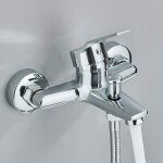 Mitigeur baignoire monocommande bain douche robinet � montage mural chrom�