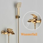 Mitigeur de baignoire mural cascade dore en laiton robinet de baignoire avec douche  main mont mur ...