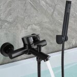 Mitigeur de baignoire mural noir robinet de baignoire avec douchette pommeau de douche cascade mural ... Mitigeur de baignoire mural noir robinet de baignoire avec douchette pommeau de douche cascade mural ...
