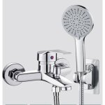 Mitigeur de bain douche / robinet monocommande de baignoire avec flexible douchette 3 jetsargent