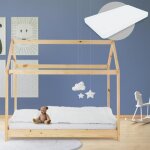 Ml - design lit denfants 80x160 cm avec toit et sommier en bois de pin massf nature structure maison ...