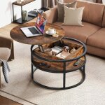 Table basse ronde - avec plateau relevable rangement cach� - table dappoint - 80 x 80 x 47cm