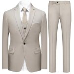 Mobigarlan costume homme 3 pices slim fit formel smoking de mariage affaires soire xh634 beige