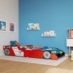 Lit voiture de course pour enfants - deco - ja8351645 - rouge - 90 x 200 cm - mdf et bois