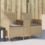 Mobilier de terrasse - bonnie - canap de jardin - 2 places avec table et coussins - rsine tresse - ...